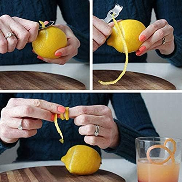 Citrus Lemon Peeler Zester Tool Stainless Steel Lemon Grater Citrus Peeler with Channel Knife and Serrated Blade for Home Kitchen Fruits