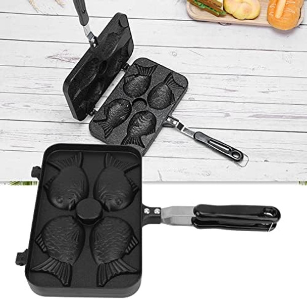 TOPINCN Taiyaki Frypan Aluminium Alloy 4 Grids Non Stick Double Sided Taiyaki Pan Fish Shape Pot Pan Home Kichen Waffle Pan With Handle