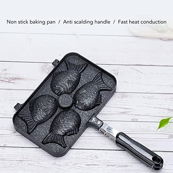 TOPINCN Taiyaki Frypan Aluminium Alloy 4 Grids Non Stick Double Sided Taiyaki Pan Fish Shape Pot Pan Home Kichen Waffle Pan With Handle