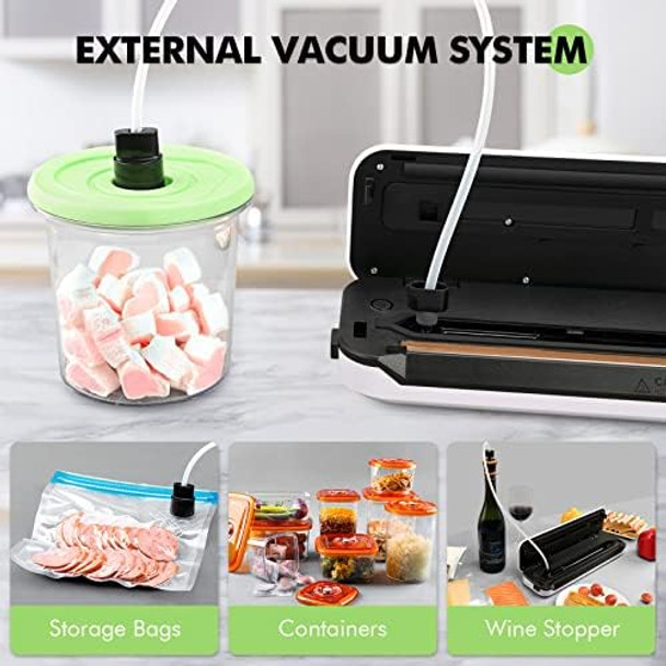 Toprime Vacuum Sealer Machine VS6611 80Kpa Powerful Food Sealer Built-in Cutter with Sealing Bag and Hose Vacuum Air Sealing System for Seal a Meal and Sous Vide White