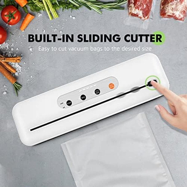 Toprime Vacuum Sealer Machine VS6611 80Kpa Powerful Food Sealer Built-in Cutter with Sealing Bag and Hose Vacuum Air Sealing System for Seal a Meal and Sous Vide White