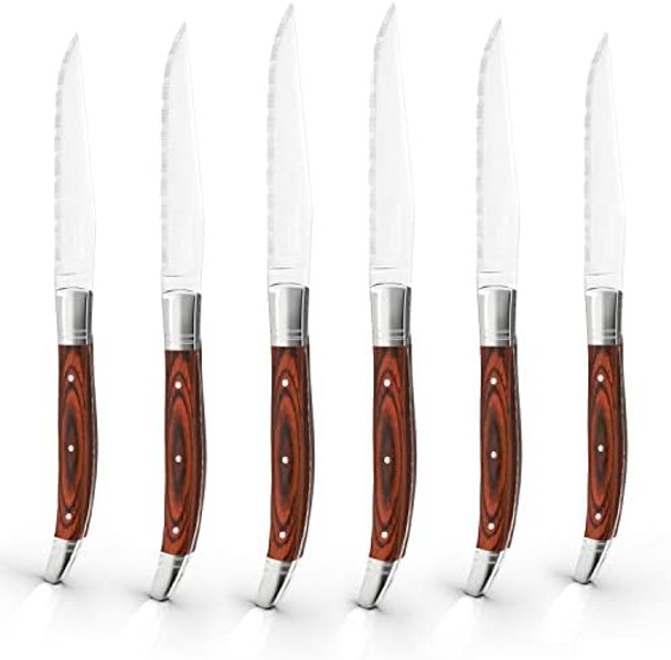 Uniharpa Laguiole Steak Knives Flatware Steak Sets Stainless Steel Service for 6 With Pakkawood Handle and Box