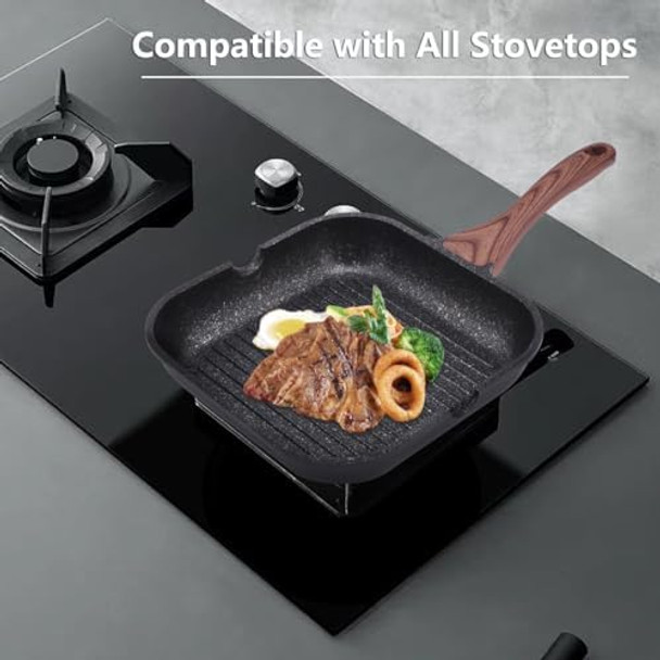 Nonstick Grill Pan 10 Inch Versatile Square Grill Skillet with Pour Spouts Granite Coating Steak Pan for Indoor Cooking & Outdoor Grilling Black Compatible with All Stovetops Nonstick Grill Pan 10 Inch Versatile Square Grill Skillet with Pour Spouts Granite Coating Steak Pan for Indoor Cooking & Outdoor Grilling Black Compatible with All Stovetops