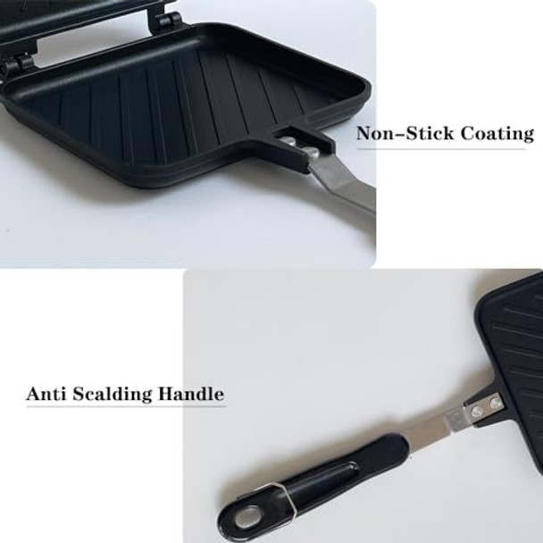 Double Sided Frying Pan Non-Stick Pan with Heat-Resistant Handles Egg and Sandwich Frying Pan Multifunctional Breakfast Pan for Indoor & Outdoor Home Kitchen 5.5 Inches For all stove surfaces