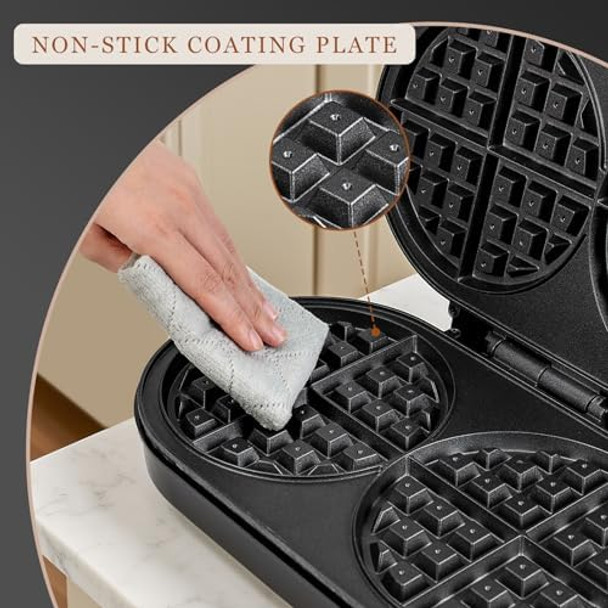 Double Waffle Maker 6 Inch 1200W Belgian Waffle Maker for Breakfast and Snacks Makes 2 Personalized Individual Keto Chaffles Waffle Iron with Nonstick Plates Temperature Knob Black