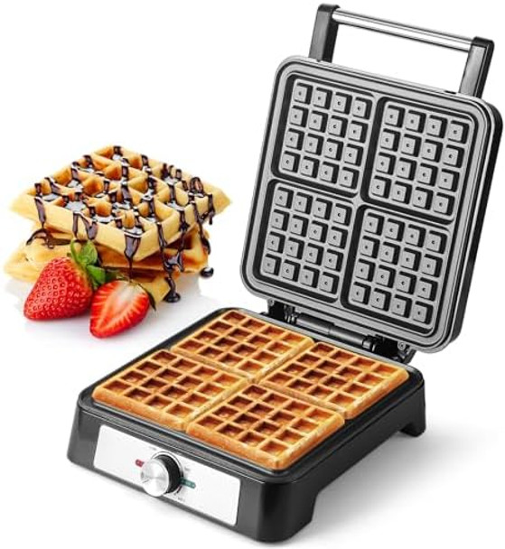 Waffles Maker Waffle Iron 4 Belgian Square Waffle Maker Belgian Waffle Maker Thick with Non-stick Plate Breakfast Waffle Machine Make Waffle in Minutes 3 Browning Level 1200W