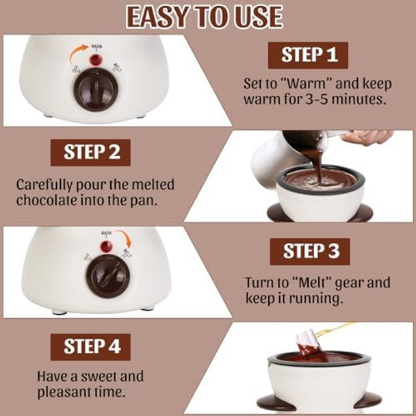Mini Chocolate Fondue Pot Electric Chocolate Melting Pot with 6pcs Artistic Forks Perfect for Children's Party Christmas s (White)