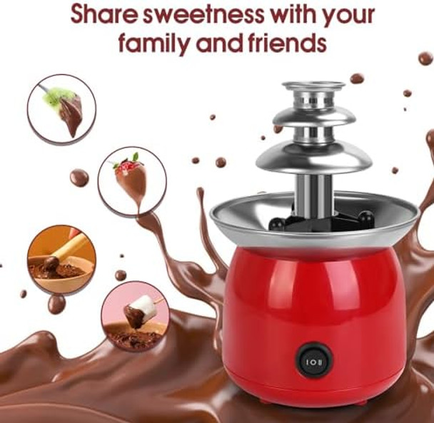 Chocolate Fountain with 6PCS Fork Mini Electric Chocolate Melting Machine Fondue Fountain Set (Red)