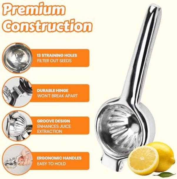 Stainless Steel Lemon Squeezer Heavy Duty Handheld Juicer with Large Bowl Premium Lemon Lime Squeezer and Lemon Press for Easy Extraction Manual Citrus Press Rust-Resistant and Durable