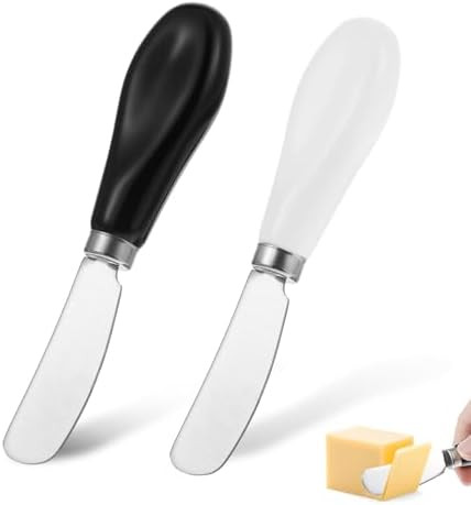 Small Butter Knife 2 Pcs 5.1 Inch Cheese Spreader Stainless Steel Spreading Knife for Appetizers Condiments Jam Breakfast (Black & White)