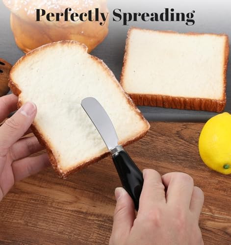Small Butter Knife 2 Pcs 5.1 Inch Cheese Spreader Stainless Steel Spreading Knife for Appetizers Condiments Jam Breakfast (Black & White)