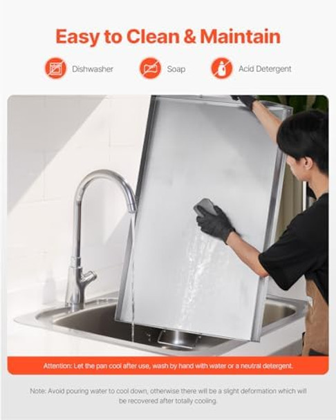 VEVOR Stainless Steel Griddle 36x22 inch Universal Flat Top Rectangular Plate Gas Grill Griddle for BBQ Grill Teppanyaki Portable Family Cookware with Handle for Camping Tailgating Party