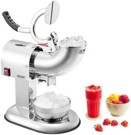 VEVOR Ice Crusher Machine 440lbs Per Hour Electric 4 Blades Snow Cone Maker All Stainless Steel Shaved Ice Machine with Bowl and Cover 350W 1400RPM Ice-Shaver for Home and Commercial Use Silver