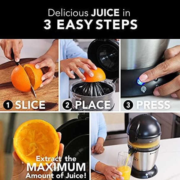Vinci Hands Electric Citrus Juicer 1-Button Juicer Machine Orange Lime Grapefruit Lemon Squeezer Easy to Clean Orange Juicer Squeezer Black/Stainless Steel