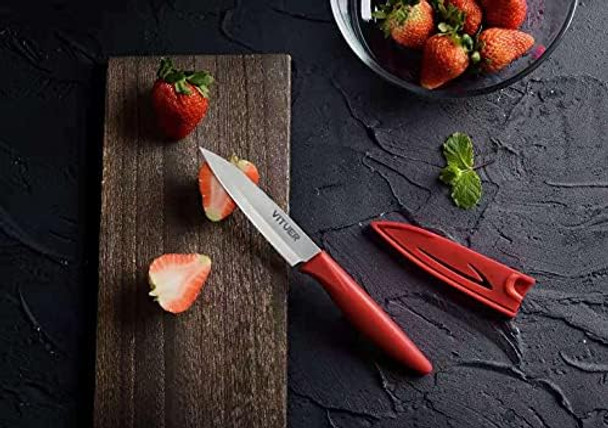 Paring knife 4PCS Paring knives (4 Knives and 4 Knife cover) 4 Inch Peeling Knife Fruit and Vegetable Knife Ultra Sharp Kitchen Knives German Steel PP Plastic Handle