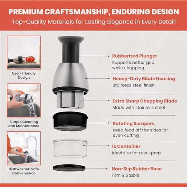 Manual Food Processor - 5 Cup (1.2L) Capacity Hand Pull String Garlic Chopper Manual Food Chopper with Pull Functionality Pull Chopper and Vegetable Cutter for Effortless Cooking Manual Food Processor - 5 Cup (1.2L) Capacity Hand Pull String Garlic Chopper Manual Food Chopper with Pull Functionality Pull Chopper and Vegetable Cutter for Effortless Cooking