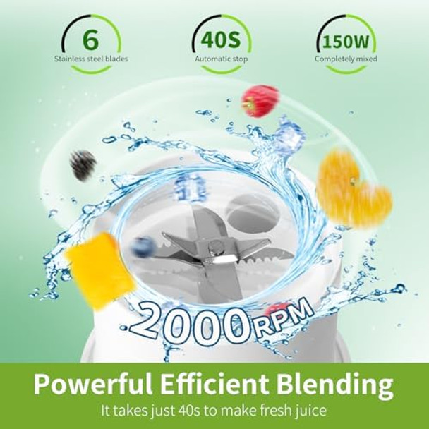 Portable Blender Cordless with 16 Oz Portable Blending Portable Blender for Shakes and Smoothies BPA USB-C Rechargeable Juicer Blender Personal Smoothie Blender for Travel (White)