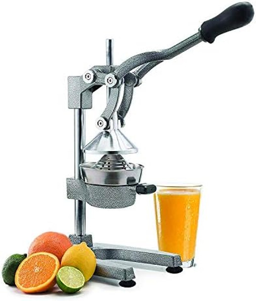 Hand Press Manual Citrus Juicer - citrus squeezer Commercial Grade Home Orange juice Squeezer for Oranges Lemons Limes - Stainless Steel and Cast Iron Non-skid Suction Cup Base- 15 Inch Gray