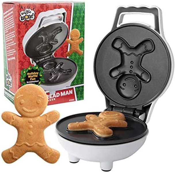 Gingerbread Man Mini Waffle Maker - Make this Christmas Special for Kids with Cute 4 Inch Waffler Iron Electric Non Stick Breakfast Appliance for Xmas Holiday Season Fun or Dessert for Parties