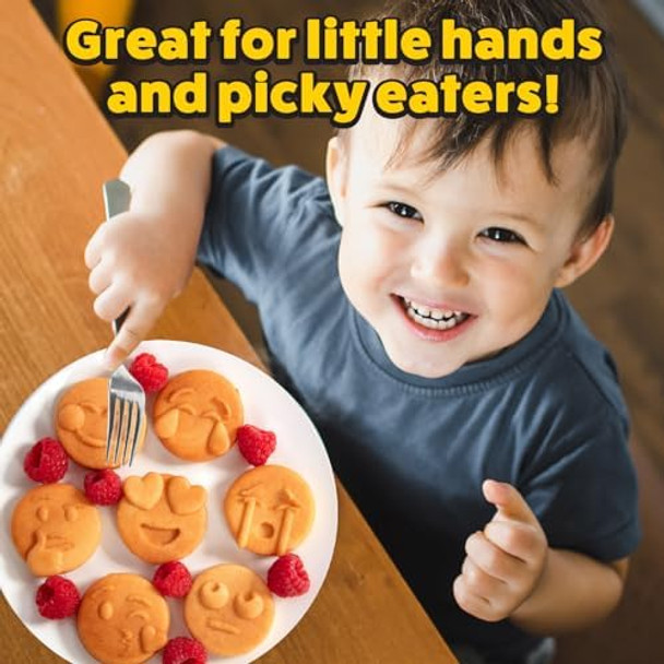 Mini Emojis Waffle Maker for Special Breakfast- Make 7 Unique Smiley Face Waffles Pancakes- Electric Non Stick Iron Feat Kiss Face Heart Eyes & Smile with Recipes for Her Kids- Licensed by Emoji