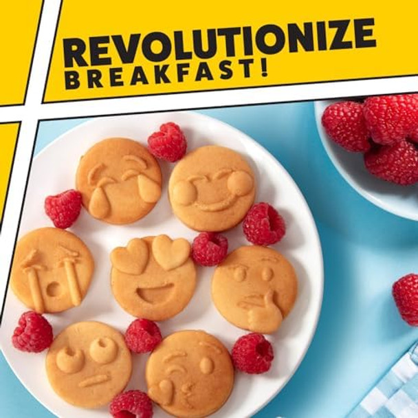 Mini Emojis Waffle Maker for Special Breakfast- Make 7 Unique Smiley Face Waffles Pancakes- Electric Non Stick Iron Feat Kiss Face Heart Eyes & Smile with Recipes for Her Kids- Licensed by Emoji
