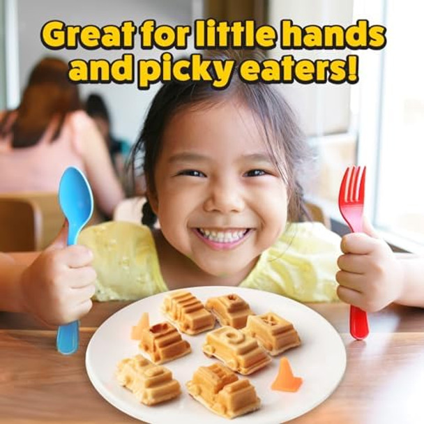 Cars & Trucks Mini Waffle Maker - Make 7 Different Vehicles- Police Car Firetruck Construction Truck & Automobile Shaped Pancakes- Electric Nonstick Iron with Recipe Guide Fun Kid or Adult