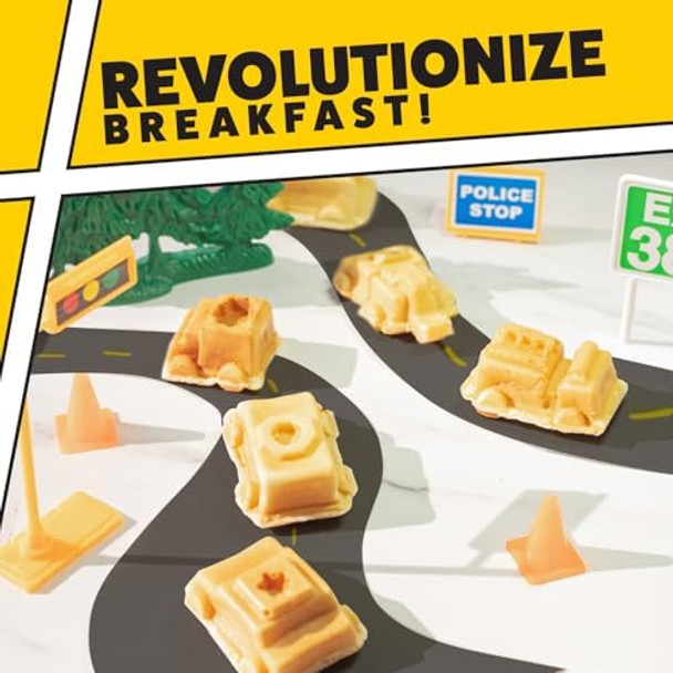 Cars & Trucks Mini Waffle Maker - Make 7 Different Vehicles- Police Car Firetruck Construction Truck & Automobile Shaped Pancakes- Electric Nonstick Iron with Recipe Guide Fun Kid or Adult