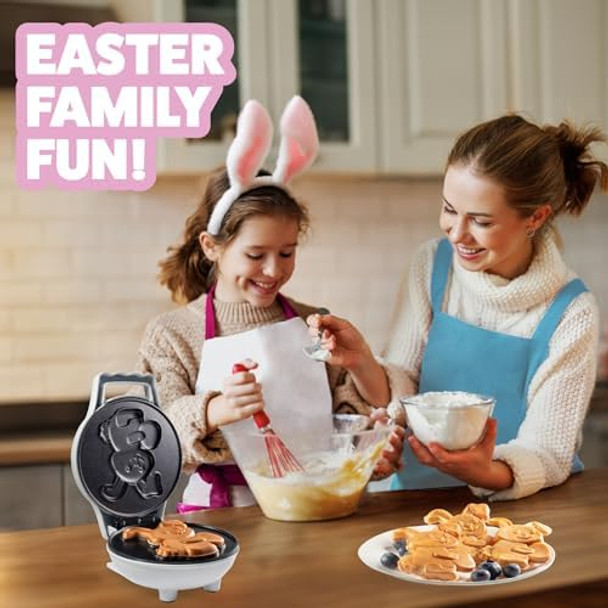 Easter Bunny Mini Waffle Maker - Make Holiday Breakfast Special for Kids & Adults w Cute Bunny Waffles or Pancakes- Individual 4 Inch Waffler Iron Fun Easter Basket Stuffer or Egg Hunt Surprise