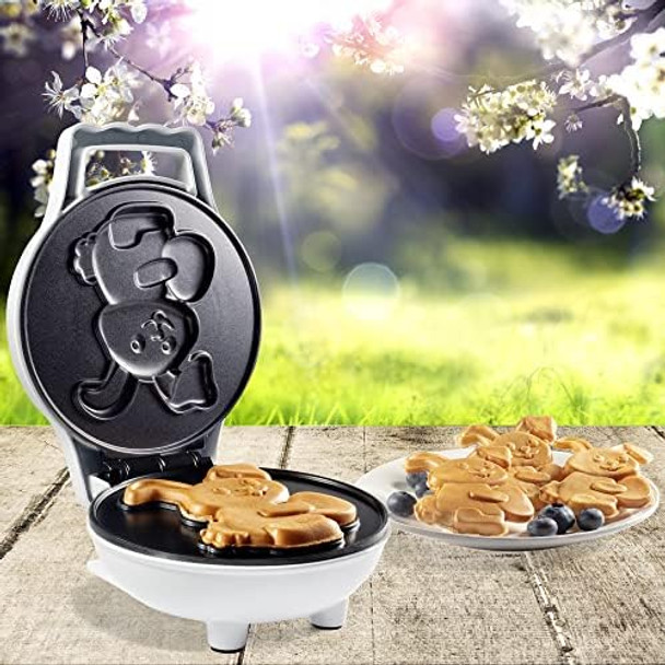 Easter Bunny Mini Waffle Maker - Make Holiday Breakfast Special for Kids & Adults w Cute Bunny Waffles or Pancakes- Individual 4 Inch Waffler Iron Fun Easter Basket Stuffer or Egg Hunt Surprise