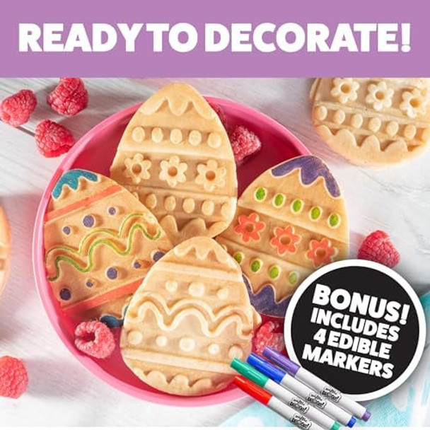 Mini Easter Egg Waffle Maker- Make Holiday Morning Breakfast Special - Includes 4 Edible Food Markers for Optional Extra Decorating Fun - Easter Bunny Basket Stuffer Egg Hunt Surprise for Kids