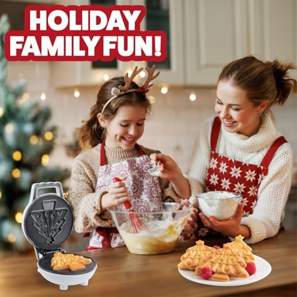 Christmas Tree Mini Waffle Maker - Make this Holiday Special for Kids with Cute 4 Inch Waffler Iron Electric Non Stick Breakfast Appliance for Xmas Season Fun or Cute Dessert Treat for Parties
