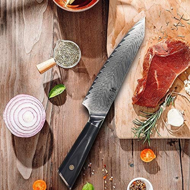 Wakoli Kiritsuke Chef Knife 8-inch Blade Damascus Knife made from 67 Layers of Damascus Steel with VG10 Core Ergonomic Kitchen Knives with G10 Handle for All Tasks in Box (Feza)