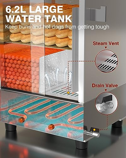 Wantjoin Hot Dog Steamer 2 Tiers