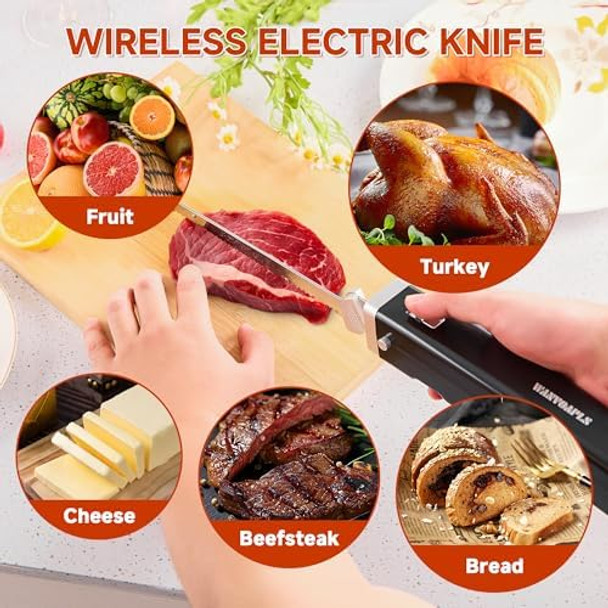 Cordless Electric Knife Set - Rechargeable Carving Knife with Safety Lock Black Ergonomic Handle with Knives and Forks for Meat Bread Brisket Slicing Thanksgiving and Christmas s Cordless Electric Knife Set - Rechargeable Carving Knife with Safety Lock Black Ergonomic Handle with Knives and Forks for Meat Bread Brisket Slicing Thanksgiving and Christmas s