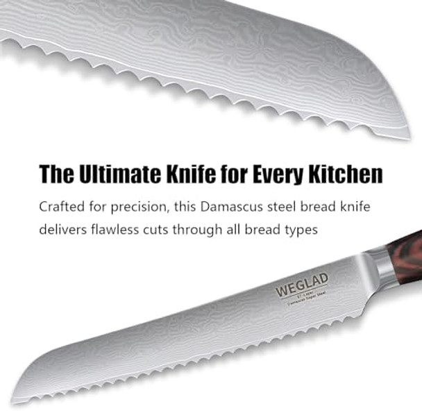Bread Knife for Homemade Bread - 8-Inch Ergonomic Damascus Steel Blade with Solid Wood Handle Perfect for Sourdough Enthusiasts and Top Chefs Effortlessly slice sourdough cake and bagels Bread Knife for Homemade Bread - 8-Inch Ergonomic Damascus Steel Blade with Solid Wood Handle Perfect for Sourdough Enthusiasts and Top Chefs Effortlessly slice sourdough cake and bagels
