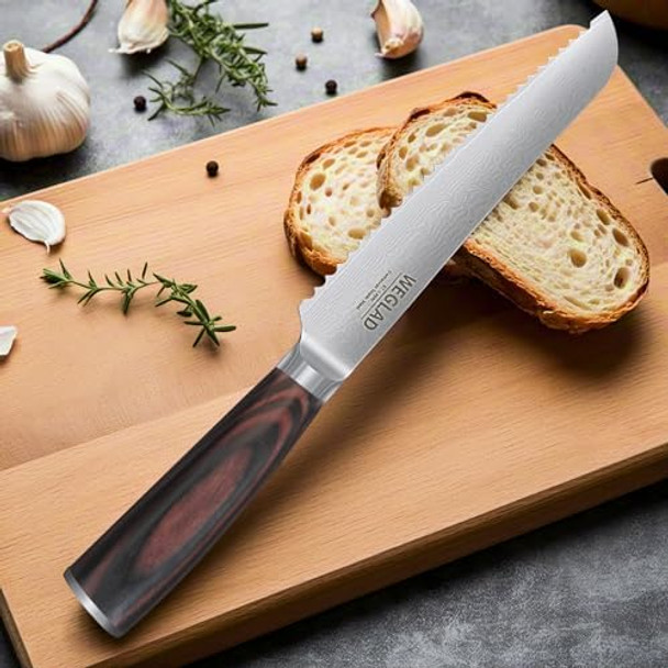 Bread Knife for Homemade Bread - 8-Inch Ergonomic Damascus Steel Blade with Solid Wood Handle Perfect for Sourdough Enthusiasts and Top Chefs Effortlessly slice sourdough cake and bagels Bread Knife for Homemade Bread - 8-Inch Ergonomic Damascus Steel Blade with Solid Wood Handle Perfect for Sourdough Enthusiasts and Top Chefs Effortlessly slice sourdough cake and bagels