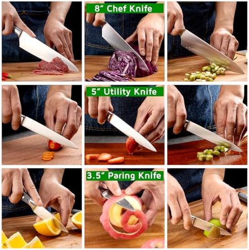 WELLSTAR Pro-Grade 3-Piece Chef Knife Set - Razor-Sharp High-Carbon Steel for Culinary Mastery at Home or Pro Kitchens