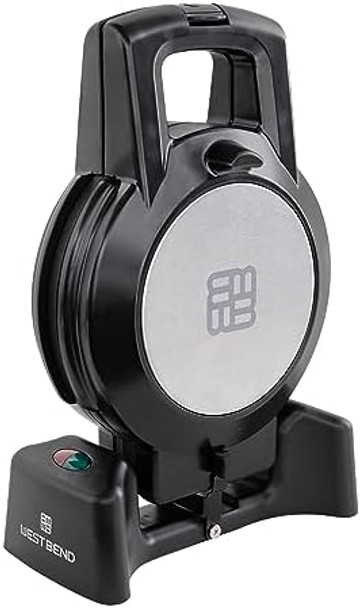 West Bend Belgian Waffle Maker Makes 7-Inch Waffles 180-Degree Flip with PTFE- Non-Stick Plates Vertical Storage and Non-Skid Rubber Feet 1000-Watts Black