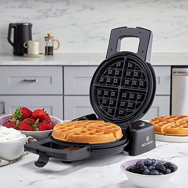 West Bend Belgian Waffle Maker Makes 7-Inch Waffles 180-Degree Flip with PTFE- Non-Stick Plates Vertical Storage and Non-Skid Rubber Feet 1000-Watts Black