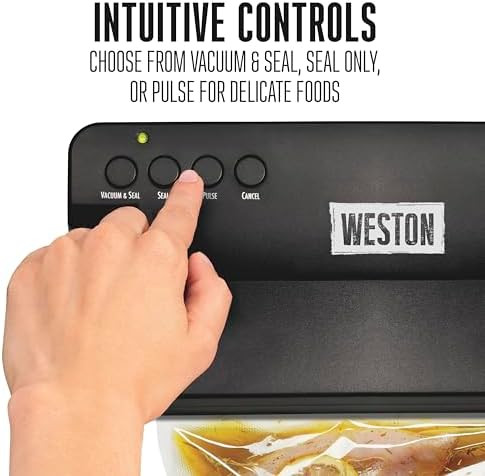 Weston Compact Food Vacuum Sealer Machine Powerful 23” Hg Pump For bags Up To 11” Wide 100 Watts Corner Guides for Easy Align Intuitive Controls + Pulse Function Black (65-2061-W)