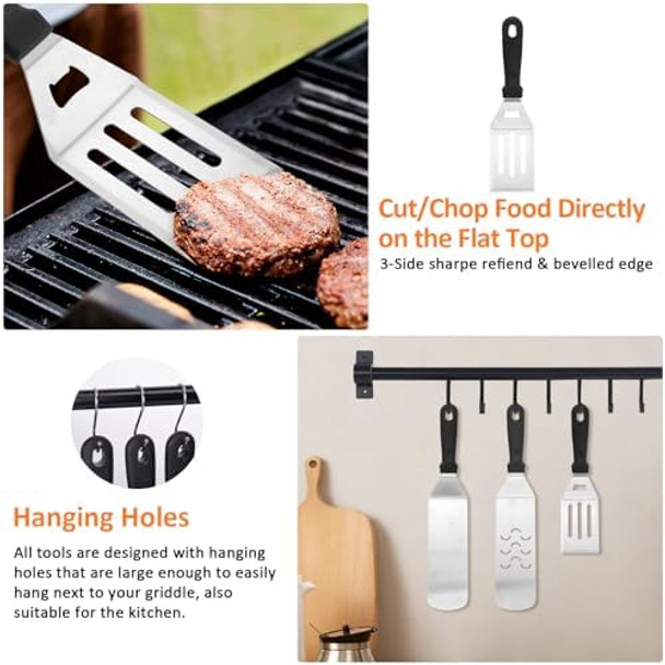 29PCS Blackstone Griddle Accessories Kit with Burger Press Flat Top Grilling Accessories Set for Blackstone and Camp Chef Metal Grill BBQ Enlarged Spatulas Set with Scraper Carry Bag for Outdoor