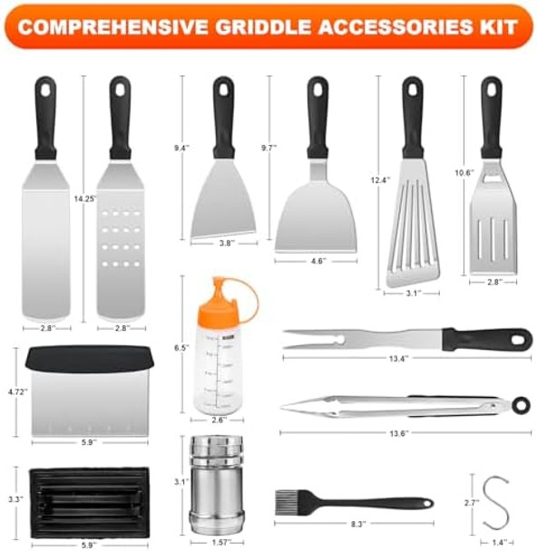 Griddle Accessories Kit 30PCS Flat Top Grill Accessories Kit for Blackstone and Camp Chef Stainless Steel Griddle Grill Tools with Enlarged Spatulas Scraper Tongs Carrying Bag for Outdoor BBQ