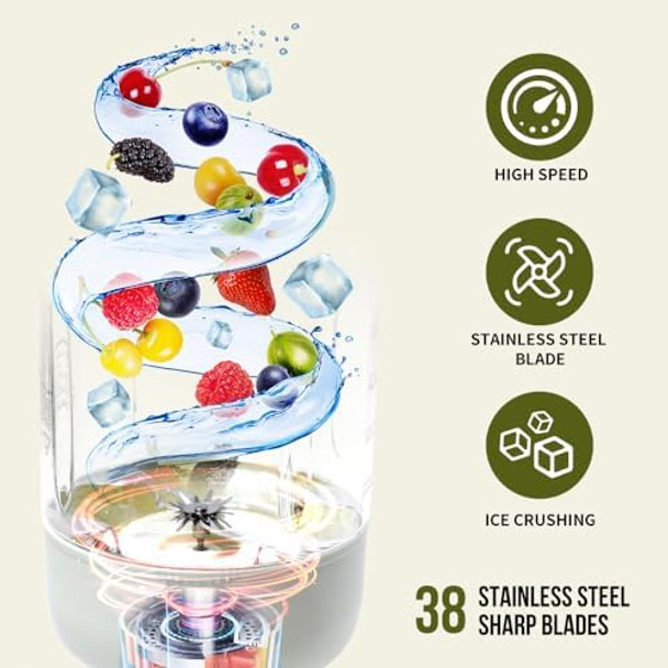 WISEBOND Portable Smoothie Blender for Shakes & Smoothies 43oz 1300ML large Capacity Cordless Juicer Cup Sharp Blades Powerful Blending Juice Vegetable Crush Small Ice for Kitchen Gym Outdoor