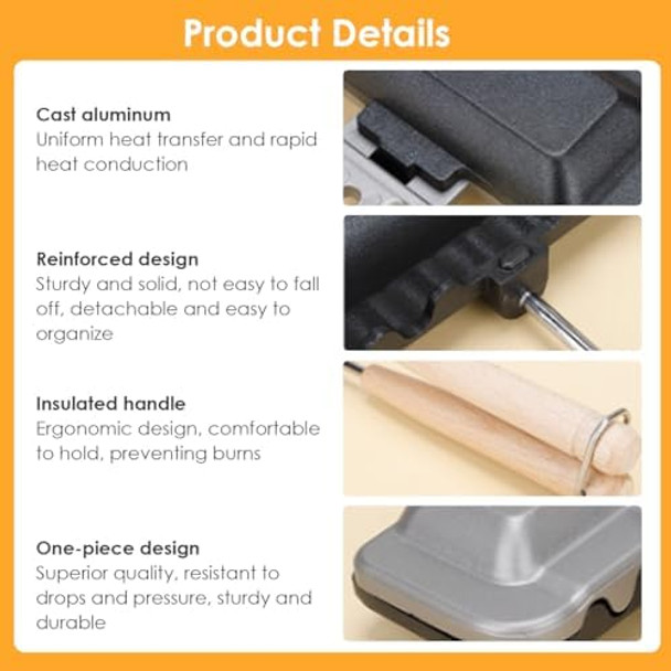 Pie Irons Cast Iron Sandwich Maker Double Sided Skillet Sandwich Baking Pan Campfire Cooking Equipment Pie Irons for Camping Cast Iron Mountain Pie Cooker