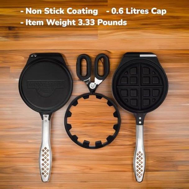 Cast Aluminum Stuffed Waffle Iron 5" Dia 2" Thick Round Waffle Maker -Non-Stick Belgian Waffle Maker w/Heat-Resistant Handles –Classic Waffle Maker Compatible w/Gas Electric & More