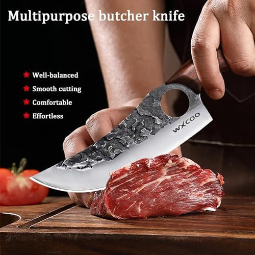 Hand Forged Kitchen Chef Knife Set High Carbon Steel Meat Boning Cleaver Cheese Knife Professional Butcher Hunting Fish Fruit Viking Knife With Sheath For Kitchen Hiking Camping Fishing Bbq
