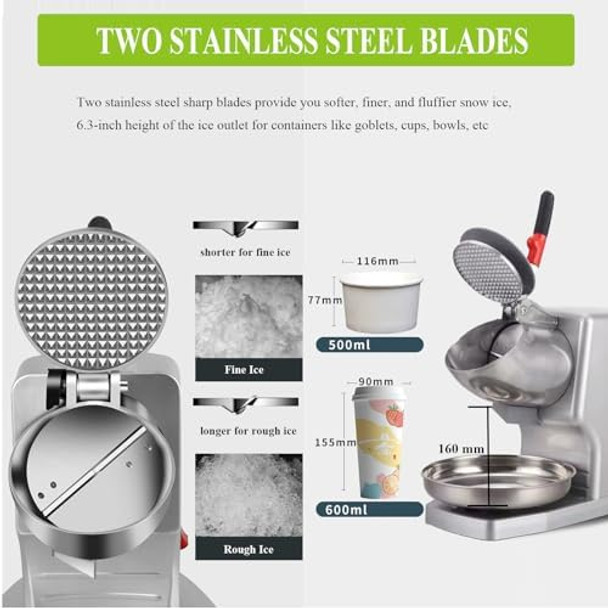 XINGYUEXUAN Electric Ice Shaver Household Crusher Shaved Ice Machine Stainless Steel 2 Blades