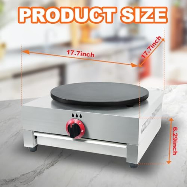 Commercial Gas Crepe Maker 16-Inch Crepe Machine Adjustable Temperature Control Nonstick Stainless Steel Pancake Griddle Machine for Kitchen