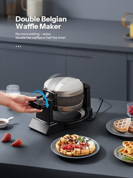 Yabano Belgian Waffle Maker - Professional Rotating Waffle Iron with Double Flip Technology Nonstick Plates Removable Drip Tray & Cool-Touch Handles