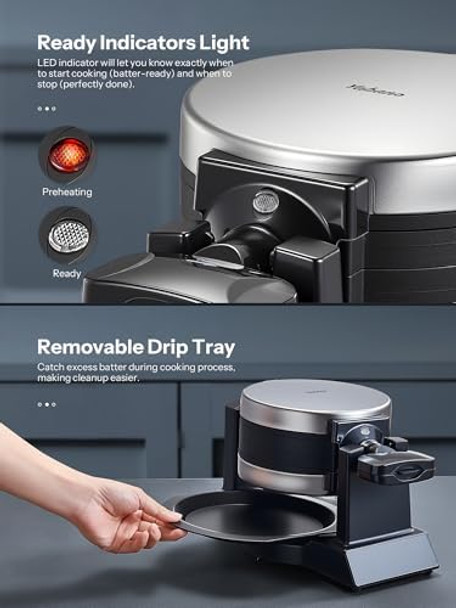 Yabano Belgian Waffle Maker - Professional Rotating Waffle Iron with Double Flip Technology Nonstick Plates Removable Drip Tray & Cool-Touch Handles